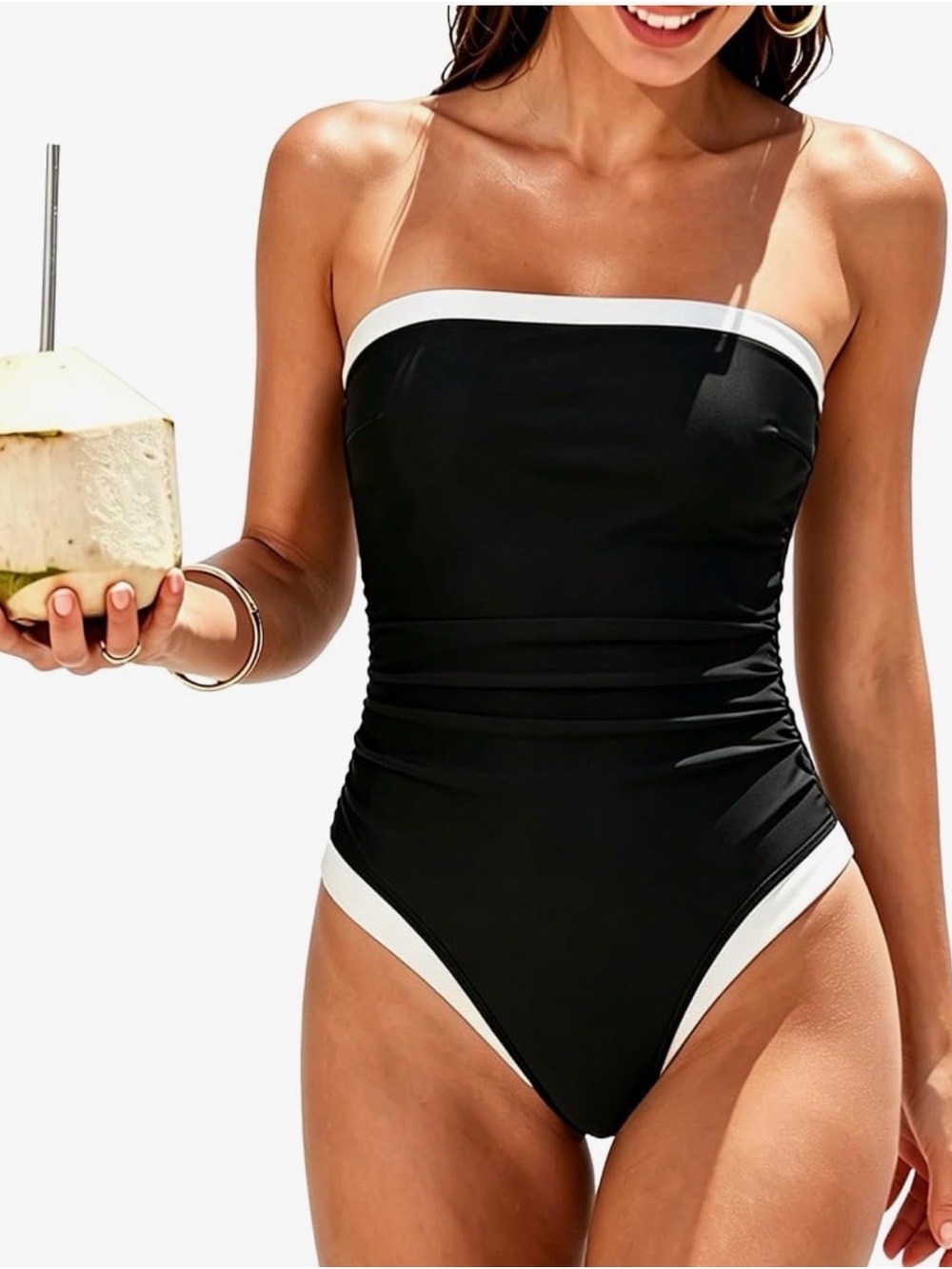 SUUKSESS Women One Piece Tummy Control Swimsuit Strapless Bandeau Bathing Suit